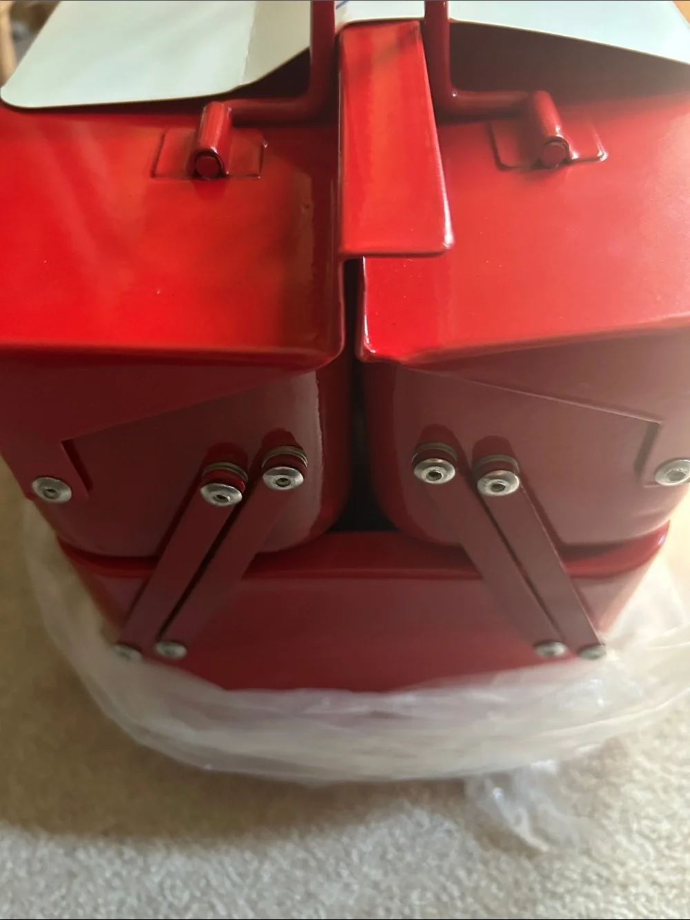 Red Metal Holiday Accessory Organizer , 9.6” H x 10” W x 6.4” D